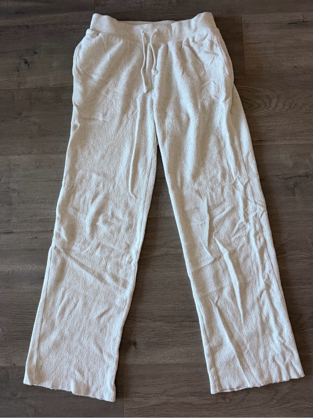 TALL Cozy Aerie Women's Cream Terry Lounge Pants with Drawstring Waist